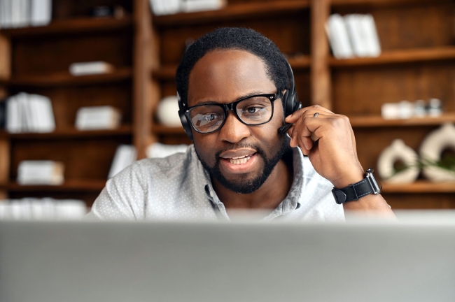 Customer support agent headset showing empathy