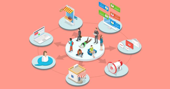 Isometric illustration of omnichannel users